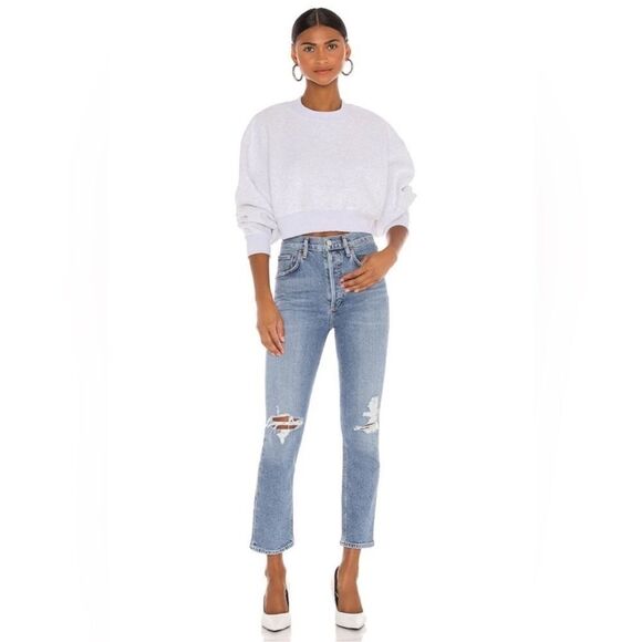 AGOLDE Riley High Rise Straight Crop Jeans Size 26 Medium Wash Distressed - Picture 1 of 10